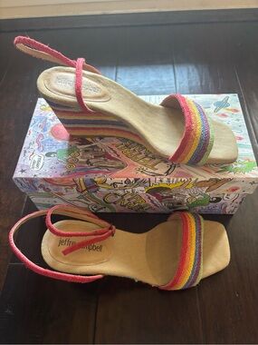 Jeffrey Campbell Pink Multicolor Striped Espadrille Wedge Sandals